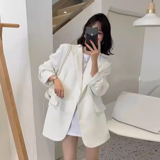 白色小西装外套女2025春秋季新款休闲小众韩系西服小个子chic上衣