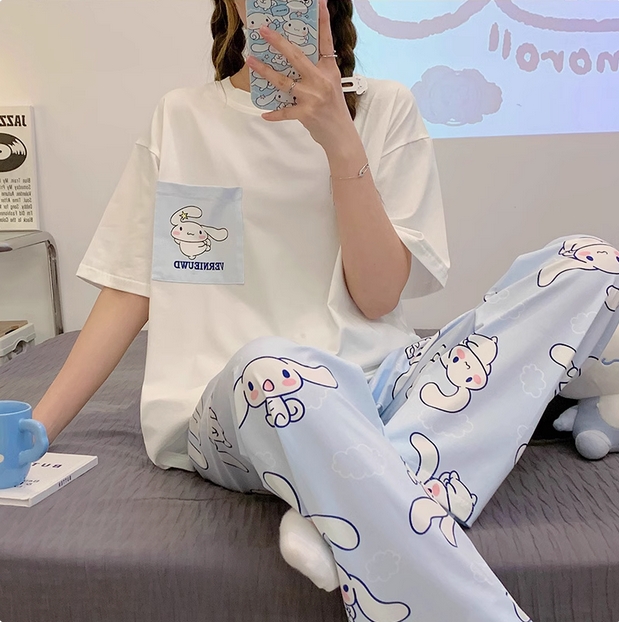 睡衣女款纯棉夏季短袖长裤夏天薄款夏款玉桂狗春秋可爱家居服套装