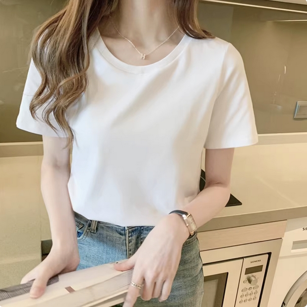 纯棉白色t恤女短袖夏季2025新款宽松薄款打底衫内搭纯色显瘦上衣
